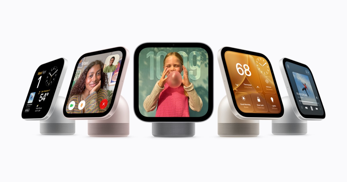 پێنج ئامێری Apple HomeView بە شاشە و ڕەنگی جیاواز
