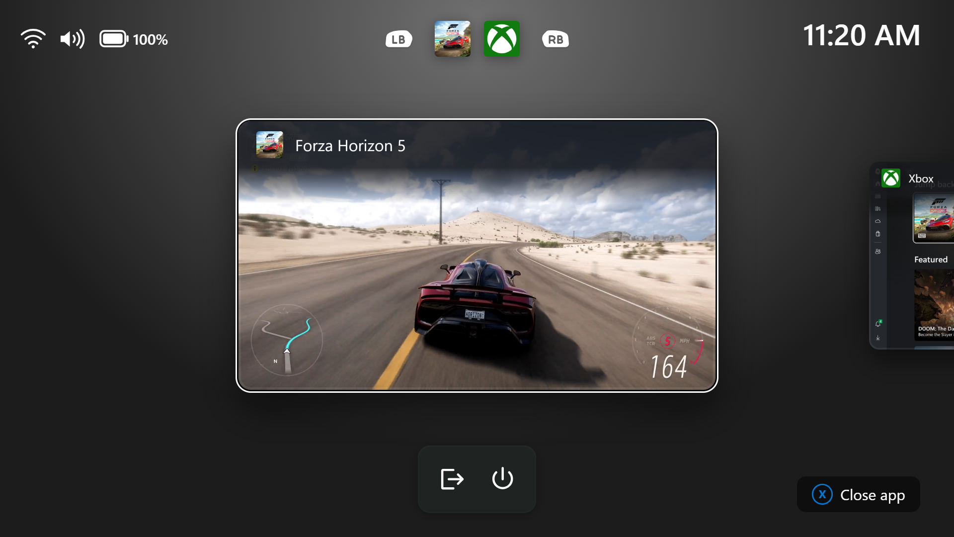 Gaming Task Viewی نوێی Windows لەگەڵ دوگمەکانی گەڕانەوە بۆ دەسکتۆپ و کارەبا